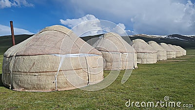 Traditional Yurt tent at the Song Kul lake plateau in Kyrgyzstan Stock Photo