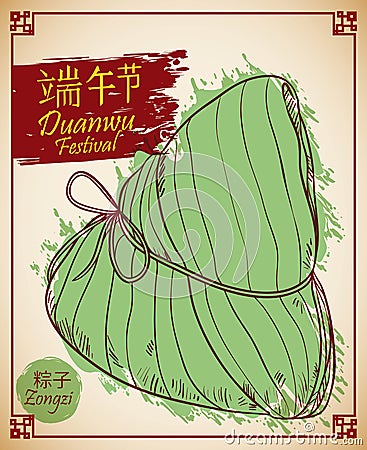 Traditional Zongzi for Duanwu Festival in Hand Drawn Style, Vector Illustration Vector Illustration