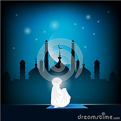 Traditionally clothed muslim woman making a supplication salah Cartoon Illustration