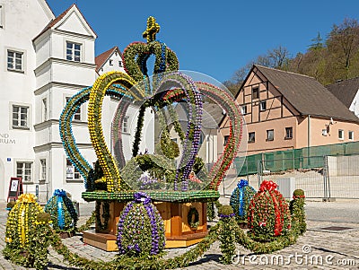 Traditionally decorated easter fountain in Kipfenberg Editorial Stock Photo