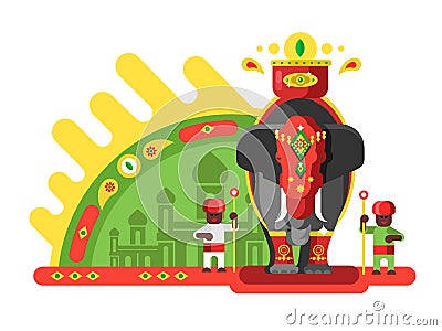 Traditionally decorated Indian elephant Vector Illustration