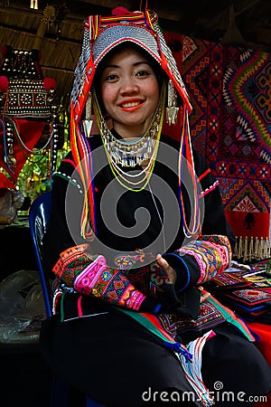 Traditionally dressed Akha hill tribe woman Editorial Stock Photo