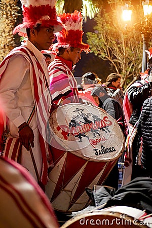 Traditionally dressed people during yearly anniversary celebration of white city Arequipa Editorial Stock Photo