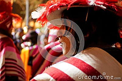 Traditionally dressed people during yearly anniversary celebration of white city Arequipa Editorial Stock Photo