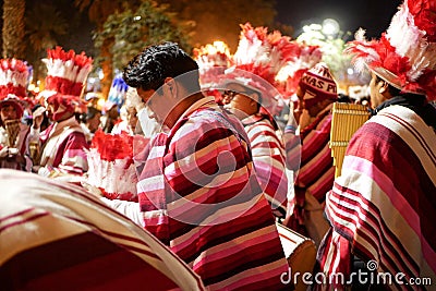 Traditionally dressed people during yearly anniversary celebration of white city Arequipa Editorial Stock Photo