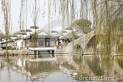 The tradtional bulding reflection on Lake(Jiaxing,China) Editorial Stock Photo