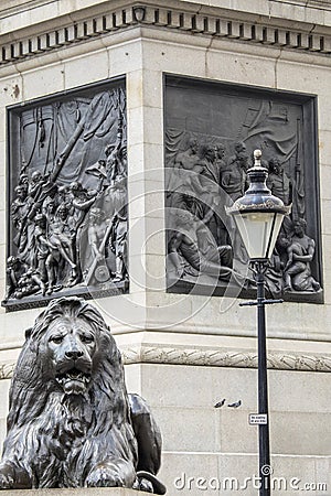 Trafalgar Square Lion in London Editorial Stock Photo