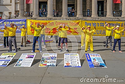 Demonstration of Falon Gong, meditaton exercises. Editorial Stock Photo