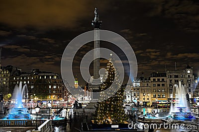 Trafalgar Square, London, England, UK, at night Editorial Stock Photo