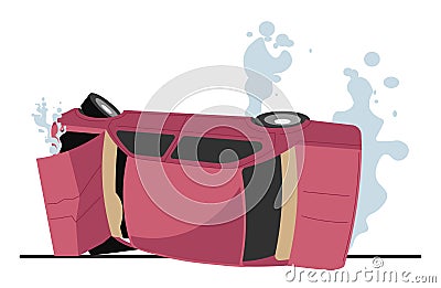 Car crash, traffic accident, burning vehicle with smoke Vector Illustration