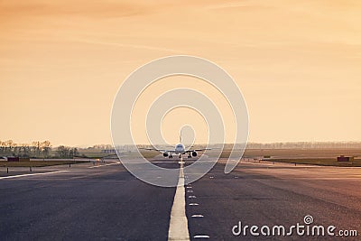 Traffic at airpot at sunset Stock Photo