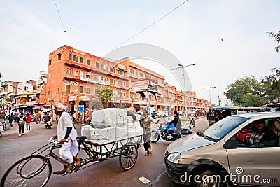 Traffic on the asian street full of cars, rickshaws Editorial Stock Photo