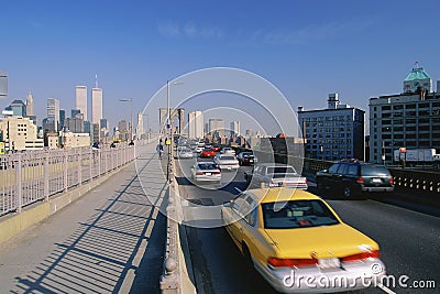 Traffic on the Brooklyn Bridge Editorial Stock Photo