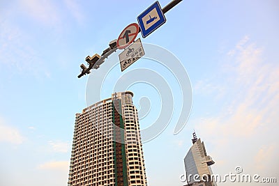 Traffic camera sign and prohibit sign Stock Photo