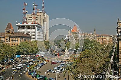 Traffic and Car Parking An aerial view of Flora Fountain at Hutatma Chowk, Fort Editorial Stock Photo