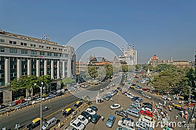 Traffic and Car Parking An aerial view of Flora Fountain at Hutatma Chowk Fort Editorial Stock Photo