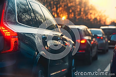 Traffic. cars caught in the crowd. photo taken in the evening. people in traffic returning from work. Stock Photo