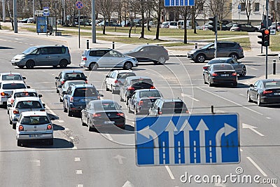 Traffic, cars on highway road in Vilnius Editorial Stock Photo