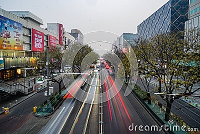 Traffic road in the city in cloudy evening Editorial Stock Photo