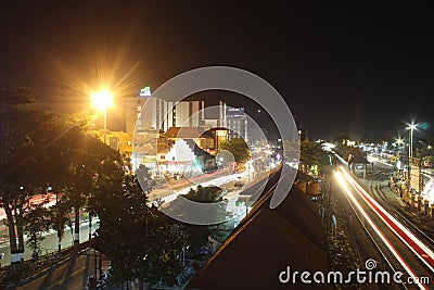 Traffic in the city at night yogyakarta Editorial Stock Photo