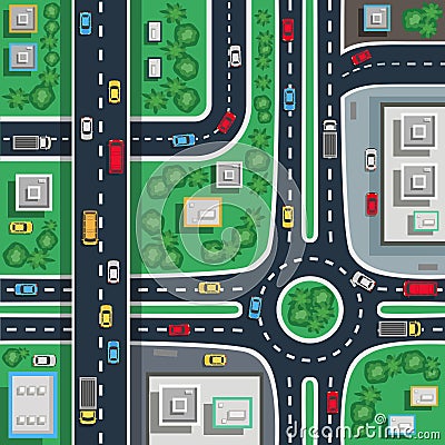 Traffic City Top Flat Poster Vector Illustration