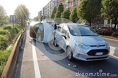 Traffic collision in urban area Editorial Stock Photo