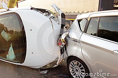 Traffic collision in urban area Stock Photo