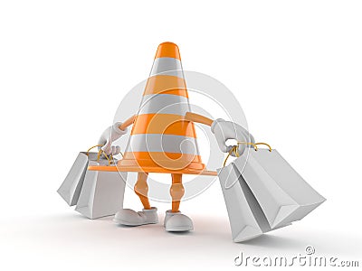 Traffic cone character holding shopping bags Cartoon Illustration