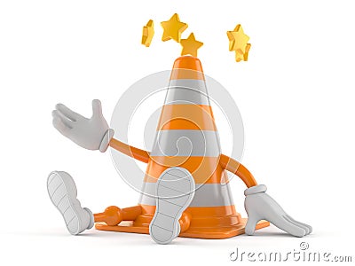 Traffic cone character with stars around head Cartoon Illustration