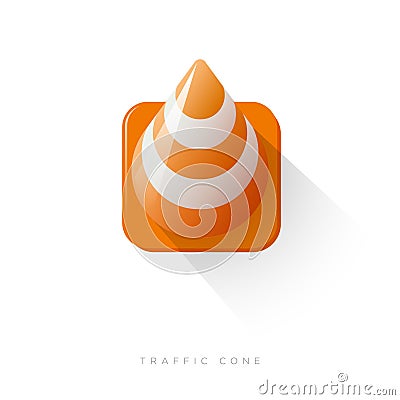 Traffic cone icon. Orange-white plastic road cone. Road sign. Vector Illustration