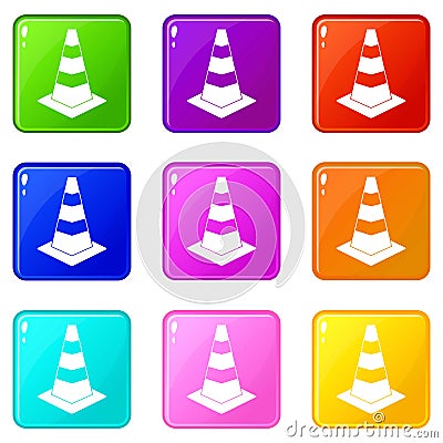 Traffic cone icons 9 set Vector Illustration