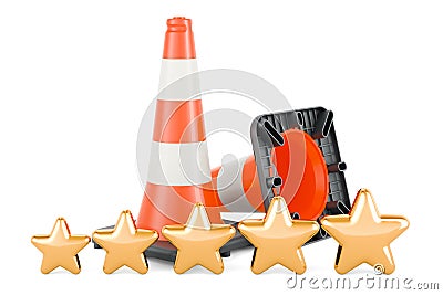 Traffic Cones with five golden stars, 3D rendering Stock Photo