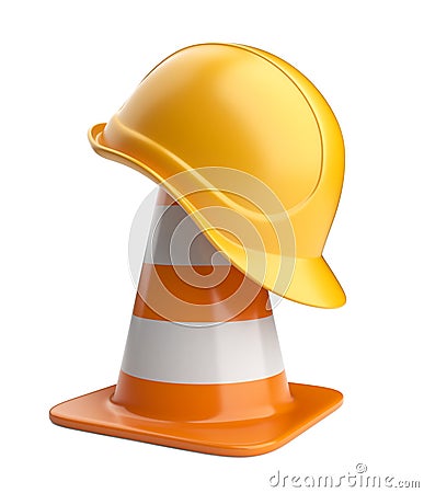 Traffic cones and hardhat. Road sign Stock Photo