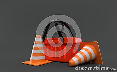 Traffic cones with shopping basket Cartoon Illustration