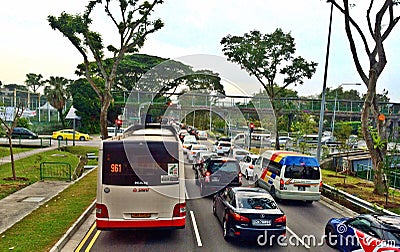 Traffic congestion along a main road in Singapore Editorial Stock Photo