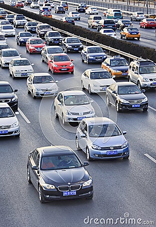 Traffic congestion on Beijing fourth Ring Road, Beijing, China Editorial Stock Photo