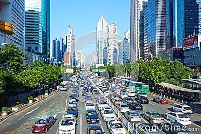 shenzhen city traffic jam congestion main avenue Editorial Stock Photo
