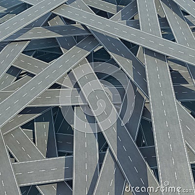 Traffic congestion, tangled road, top view. 3d illustration Cartoon Illustration