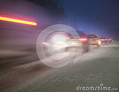 Traffic congestion on a winter evening Stock Photo