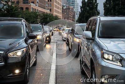 Traffic congestion after working hours in New York City. People going from work and stuck on the evening road Stock Photo