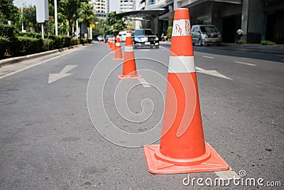 Traffic control cones at side street Stock Photo