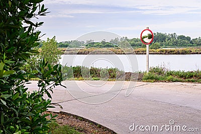 Traffic convex mirror at corner street Stock Photo