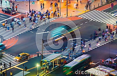Traffic crosses an ntersection in Shibuya, Tokyo, Japan Editorial Stock Photo