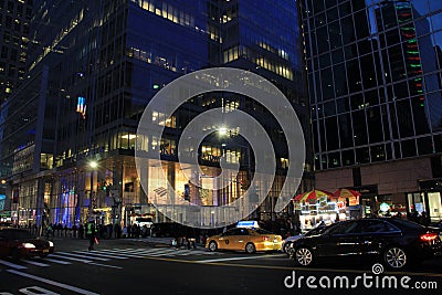Traffic at crosswalks,with gorgeous architecture at night, Bryant Park,December,2015 Editorial Stock Photo
