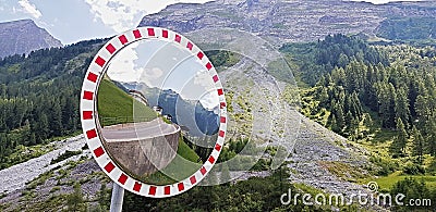 The traffic curve mirror, Traffic mirror safety Stock Photo