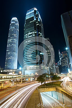 Traffic Through Downtown in Hong Kong Stock Photo