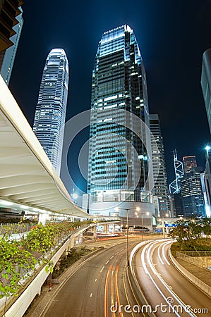 Traffic Through Downtown in Hong Kong Stock Photo