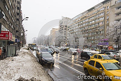 Heavy traffic on Magheru boulevard Editorial Stock Photo