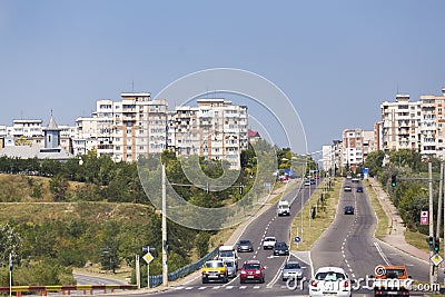 Cars entering and exiting Galati city Editorial Stock Photo