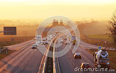 Traffic on highway with cars Stock Photo